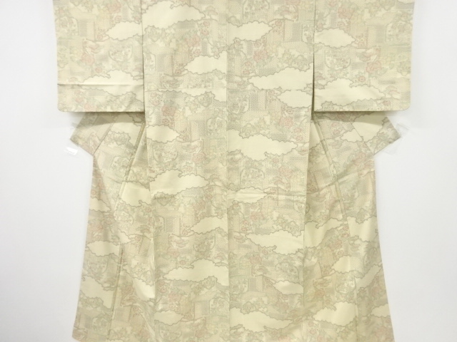 JAPANESE KIMONO / ANTIQUE KIMONO / SILK / TSUMUGI / WOVEN FLOWER